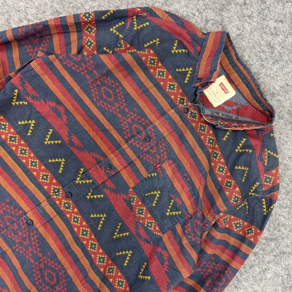 Levis Mens Southwestern‎ Aztec Print Button Down Shirt Blue Red Yellow Medium